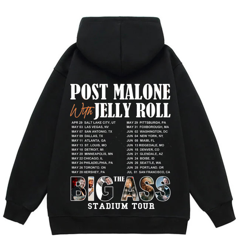 Post Malone With Jelly Roll Big Ass Stadium Tour Hoodie Post Malone With Jelly Roll Big Ass Stadium Tour Hoodie